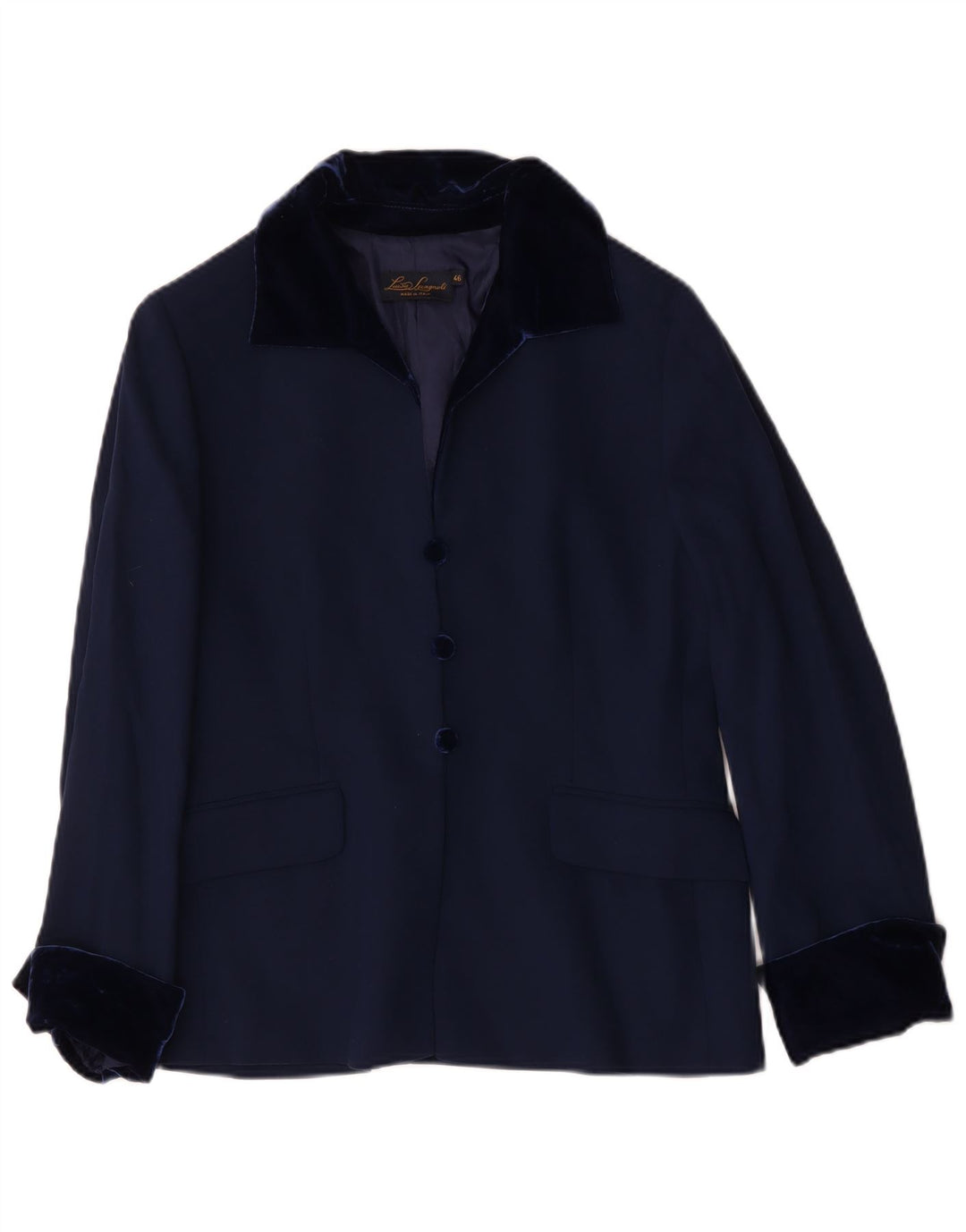 Luisa Spagnoli Damen 3-Knopf-Blazerjacke IT 46 Große marineblaue Wolle