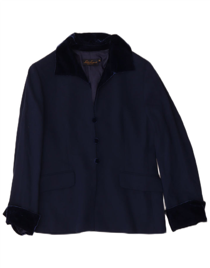 Luisa Spagnoli Damen 3-Knopf-Blazerjacke IT 46 Große marineblaue Wolle