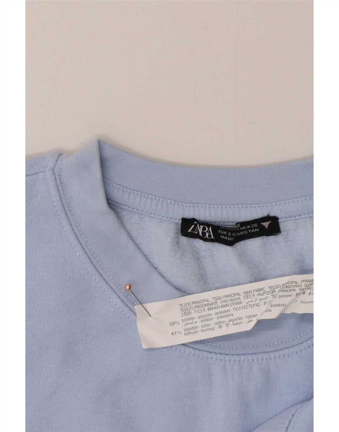 Zara Damen Crop Oversized Sweatshirt Pullover UK 10 Small Blau Polyester