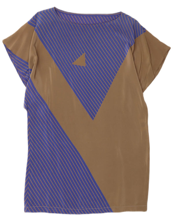 Vintage Damen Hemdkleid IT 42 Mittelbraune Colourblock-Seide
