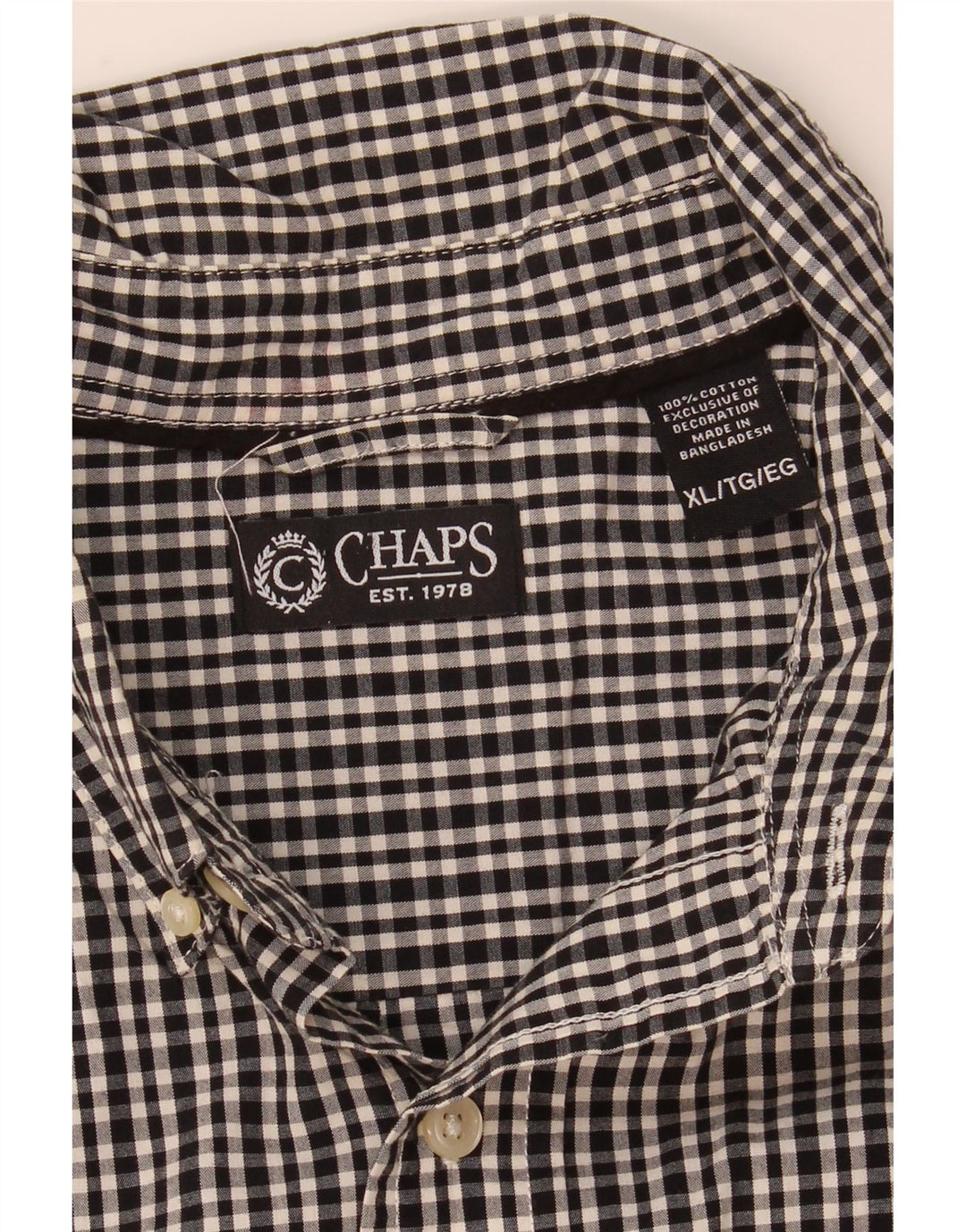 Chaps Herrenhemd XL, schwarze Gingham-Baumwolle