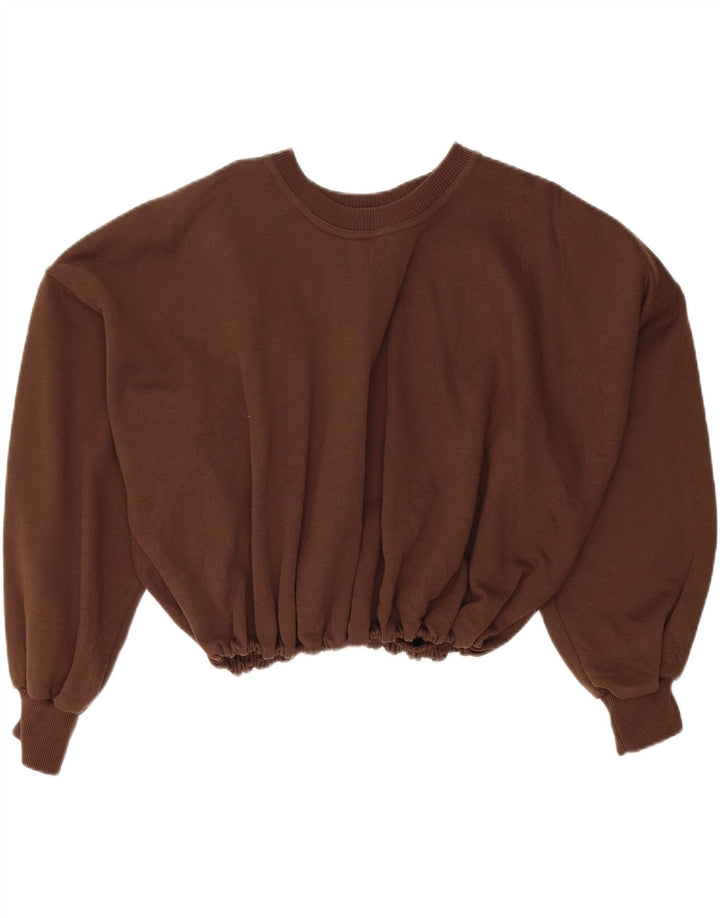 ZARA Womens Crop Oversized Sweatshirt Jumper UK 10 Small Brown Polyester Vintage Zara and Second-Hand Zara from Messina Hembry 