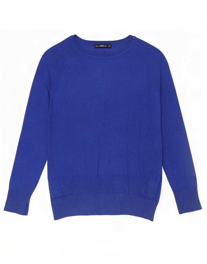 Zara Damen-Pullover mit U-Boot-Ausschnitt, UK 14, mittelblaue Viskose