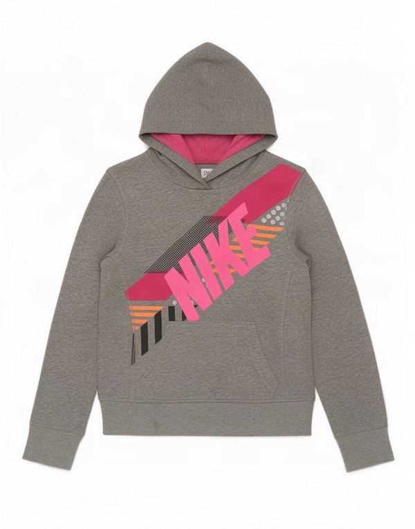 Nike Mädchen-Kapuzenpullover mit Grafik, 10–11 Jahre, mittelgraue Baumwolle