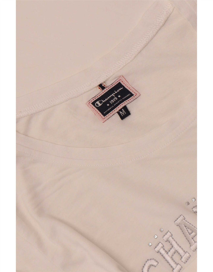 Champion Damen Grafik-T-Shirt-Oberteil UK 12 Medium Weiß