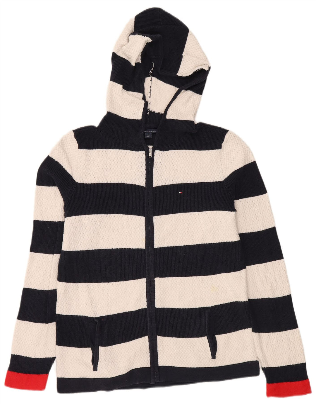 TOMMY HILFIGER Damen Strickjacke Pullover UK 16 Large Marineblau gestreift