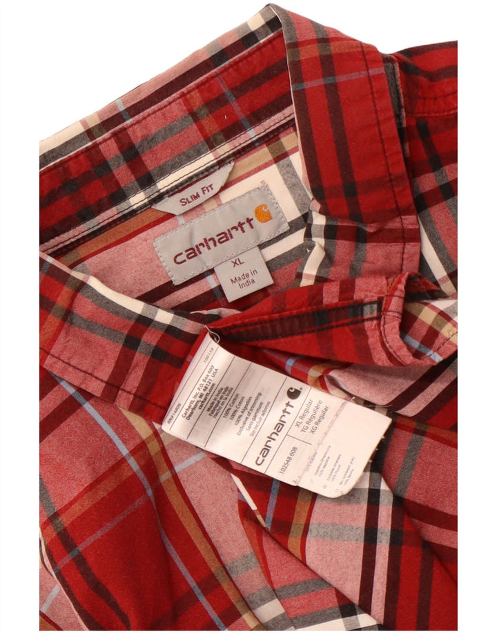 Carhartt Herren Kurzarm-Slim-Fit-Hemd XL aus rot karierter Baumwolle
