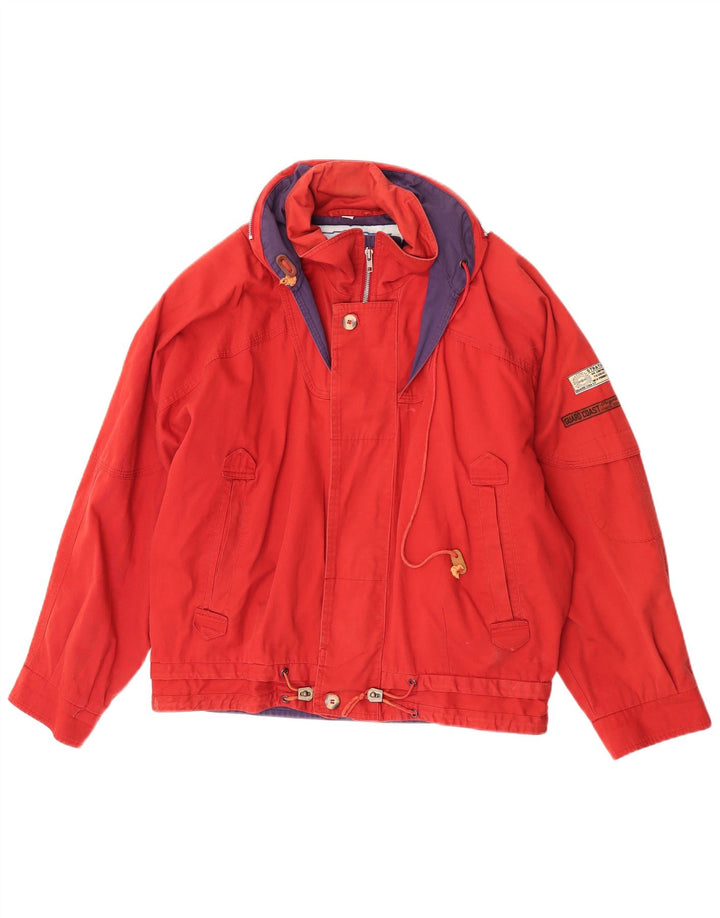 Coast Guard Herren-Bomberjacke mit Kapuze, UK 38, mittelrote Colourblock-Baumwolle