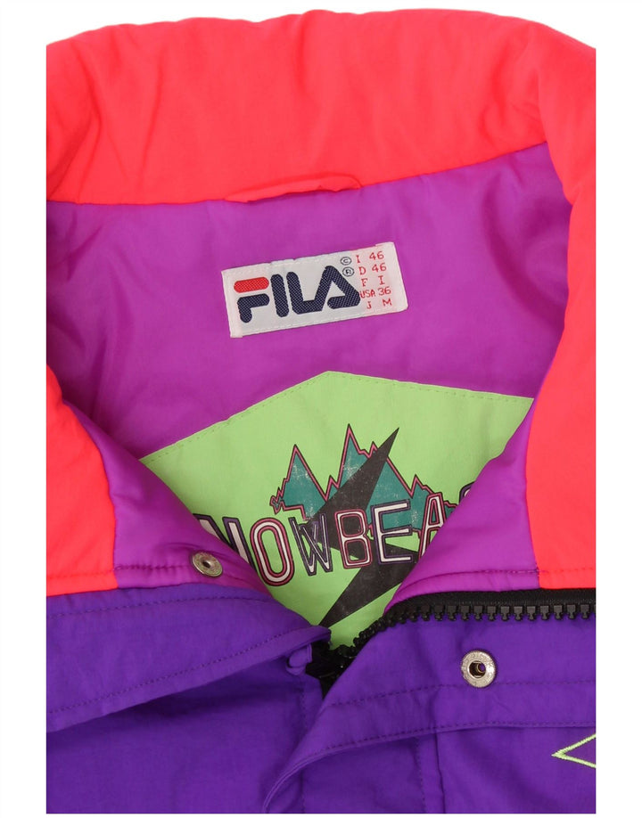 Fila Herren Loose Fit Skijacke IT 46 Small Lila Colourblock Polyamid 90er Jahre
