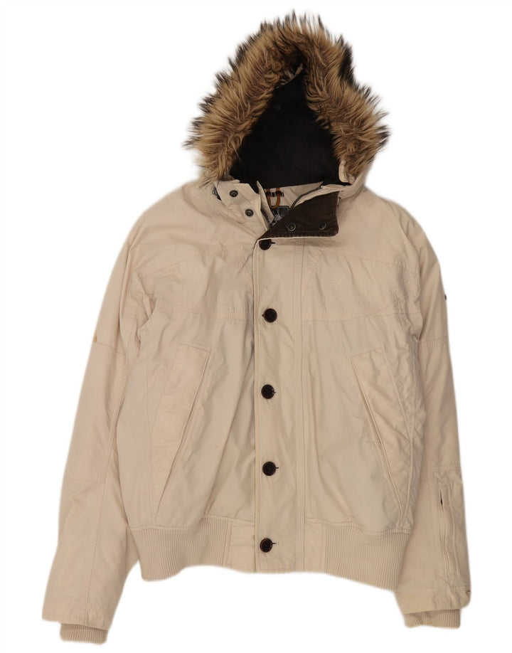 Timberland Herren-Bomberjacke mit Kapuze, UK 38, mittelbeige Baumwolle