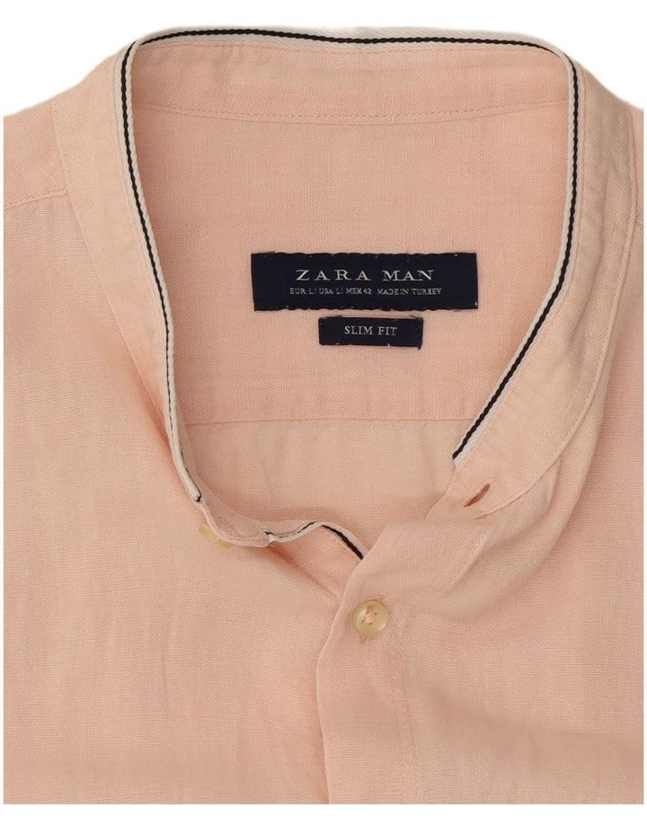 Zara Herren-Kurzarm-Slim-Fit-Hemd, Größe L, Rosa