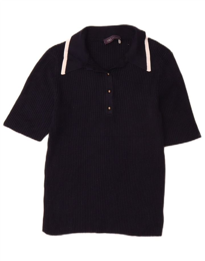 Marks & Spencer Damen-Pullover mit Polokragen, Gr. 14, mittleres Marineblau