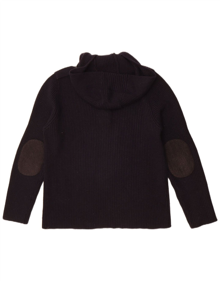 Trussardi Herren-Pullover mit Kapuze und Knopfkragen, mittelmarineblaue Wolle