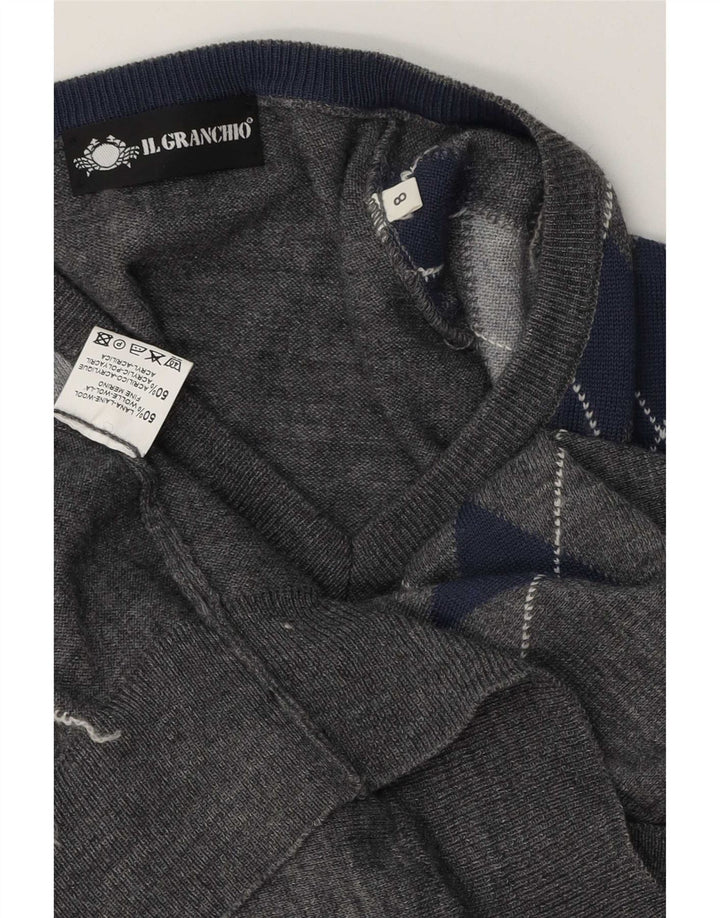 Il Granchio Herren-Pullover mit V-Ausschnitt, groß, graue Argyle-/Diamantwolle