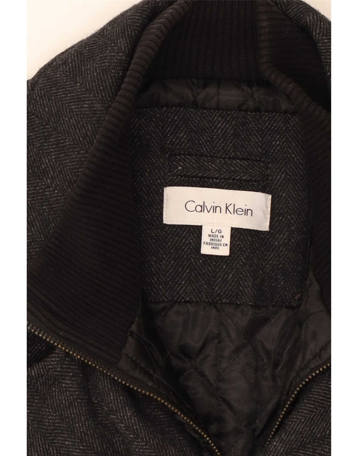Calvin Klein Herren Pea Coat UK 40 Große graue Wolle mit Fischgrätenmuster