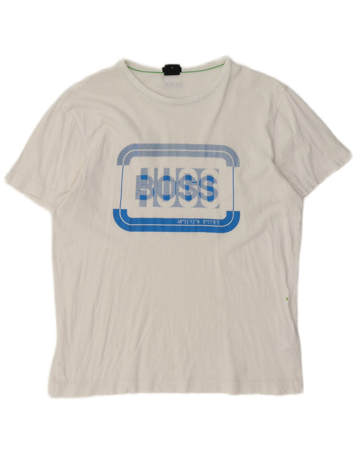 Hugo Boss Herren-T-Shirt mit normaler Passform, mittelweiße Baumwolle, mit Grafik