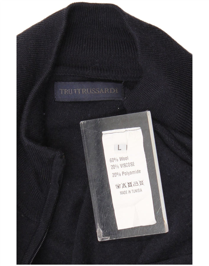 Trussardi Herren-Strickjacke, groß, marineblaue Wolle
