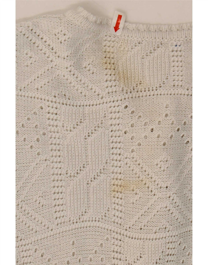 Vintage Damen Pullover mit Knopfkragen, IT 42, Mittelweiß, Acryl