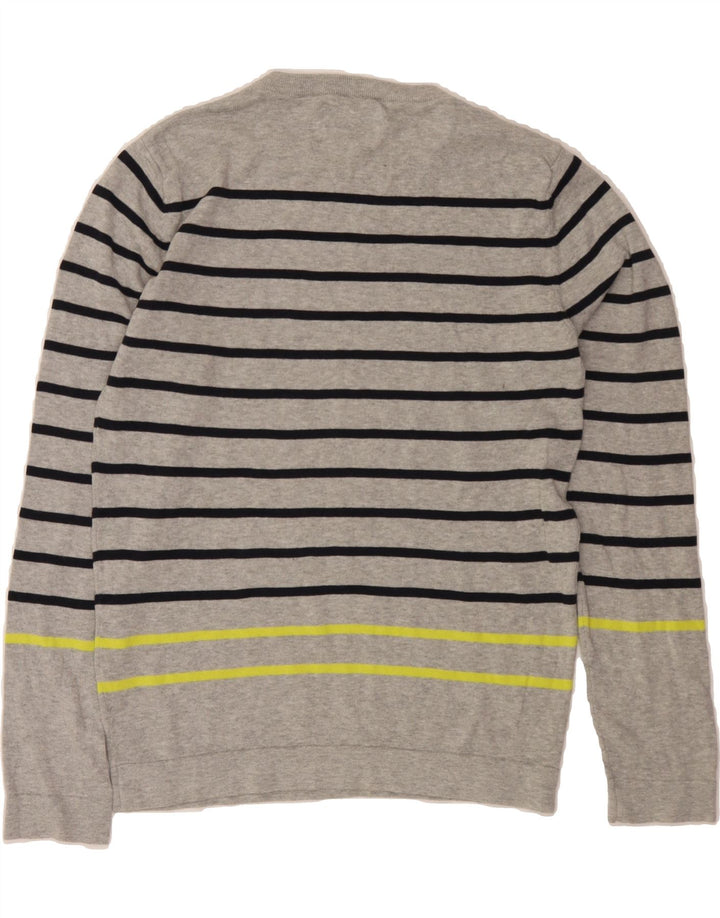 JACK & JONES Mens Crew Neck Jumper Sweater Small Grey Striped Vintage Jack & Jones and Second-Hand Jack & Jones from Messina Hembry 