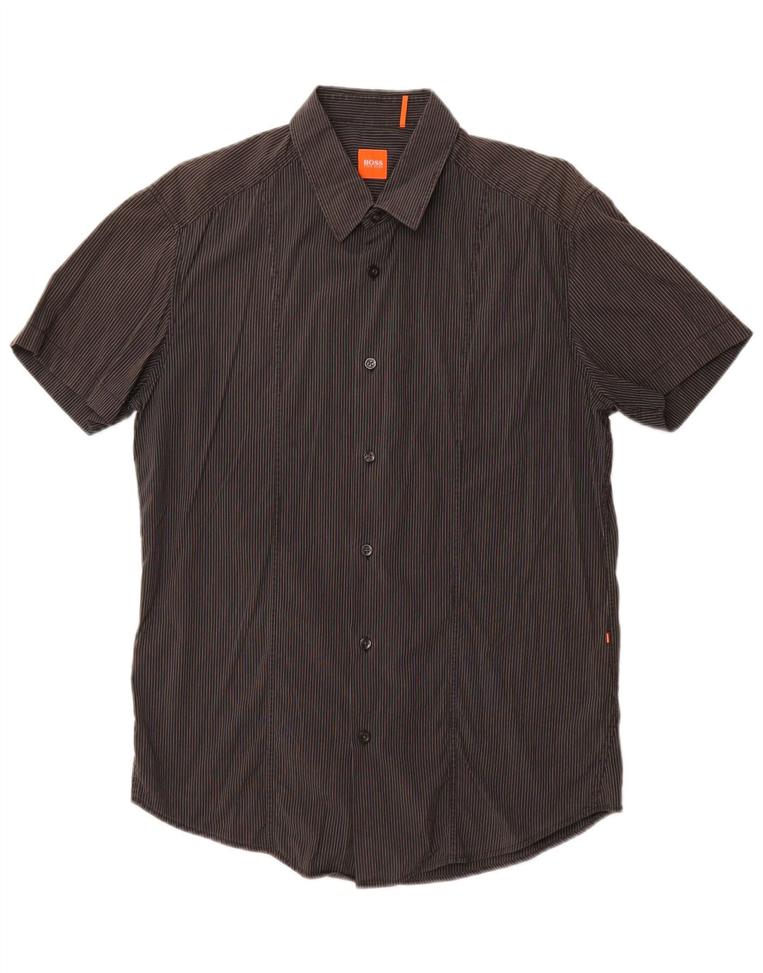 HUGO BOSS Herren-Kurzarmhemd, große graue Nadelstreifen-Baumwolle