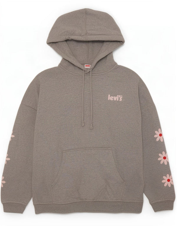 Levi's Damen-Pullover mit übergroßem Kapuzenpullover, UK 14, mittelgraue Baumwolle mit Blumenmuster