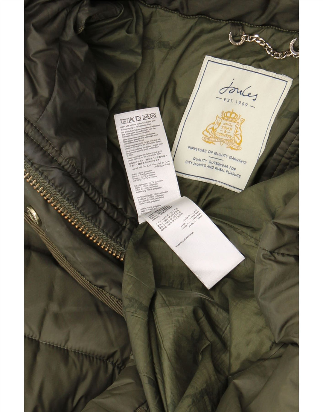 Joules Wattierter Damenmantel mit Kapuze UK 12 Medium Khaki Polyester