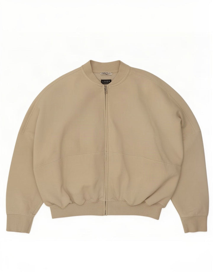 Übergroße Trainingsjacke für Damen von Zara, Gr. 10, Größe S, Beige, Baumwolle
