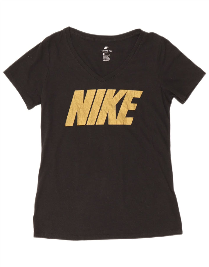 NIKE Damen Athletic Cut Graphic T-Shirt Top UK 10 Small Schwarz Polyester