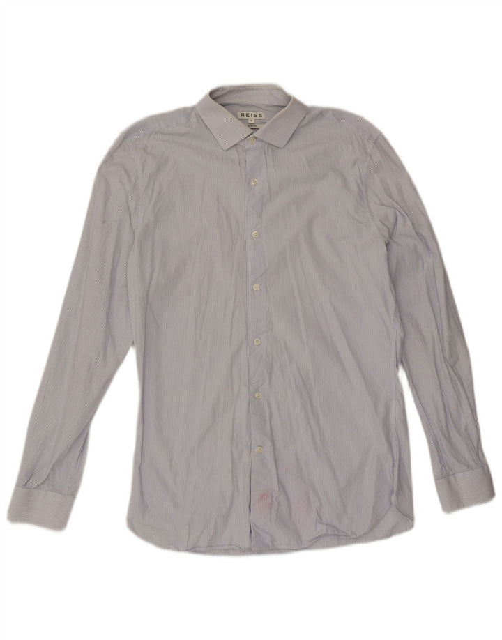 Reiss Herren-Slim-Fit-Hemd aus mittelblauer, gestreifter Baumwolle