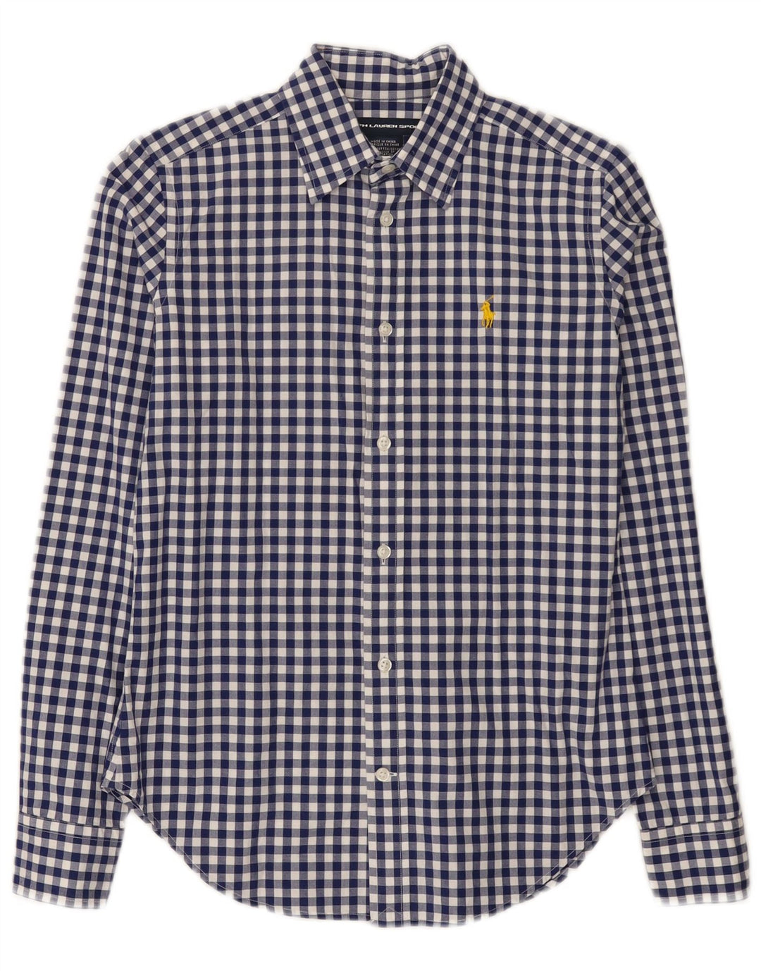 Ralph Lauren Damenhemd US 6 Mittelblaue Gingham-Baumwolle