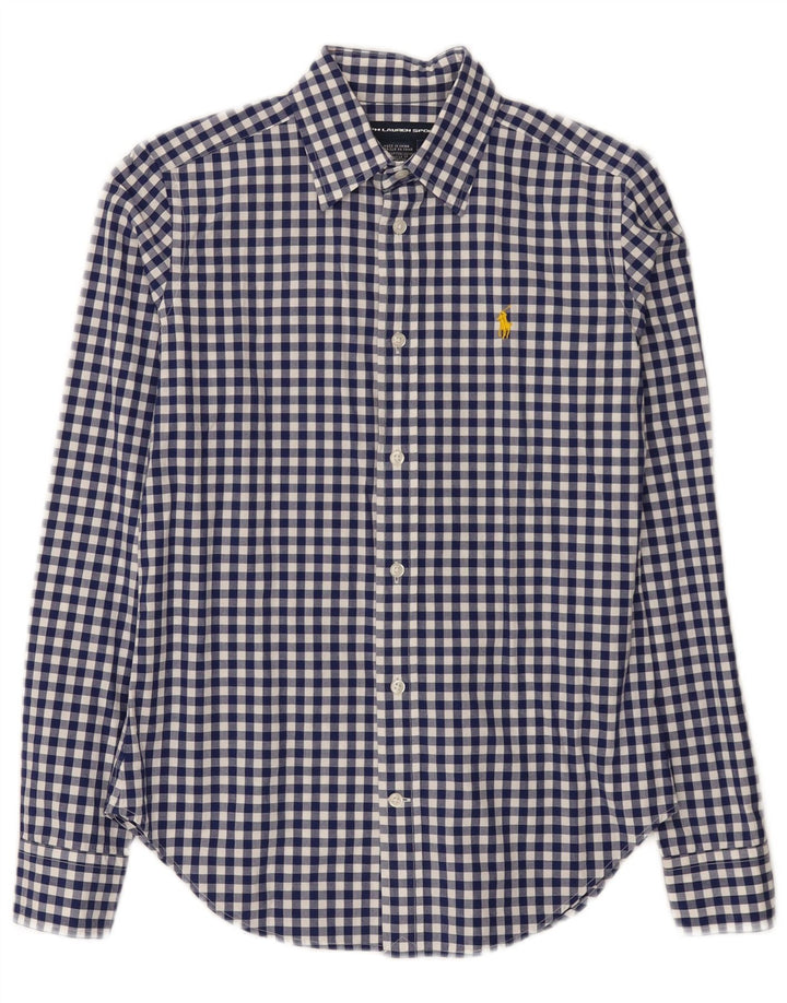 Ralph Lauren Damenhemd US 6 Mittelblaue Gingham-Baumwolle