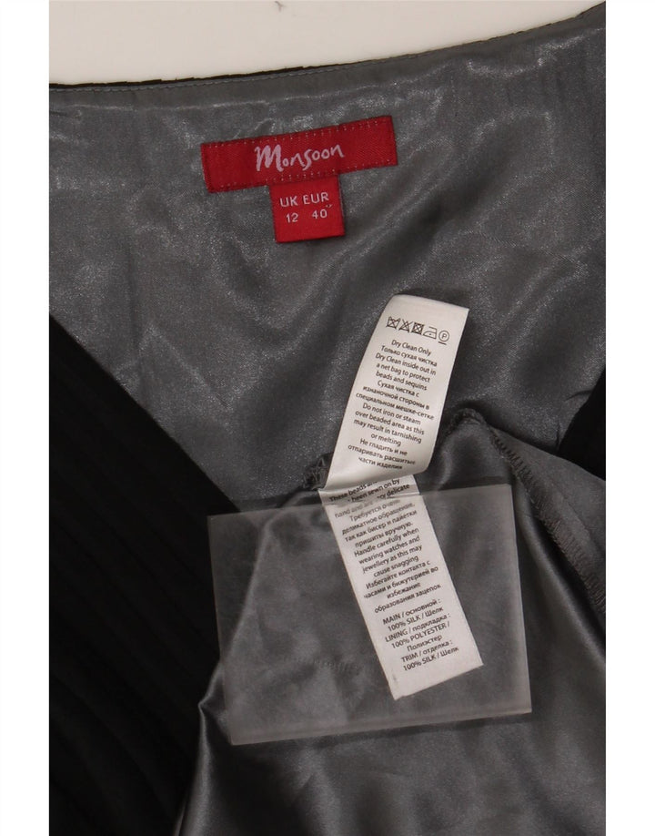 MONSOON Womens Sleeveless A-Line Dress UK 12 Medium Black Silk