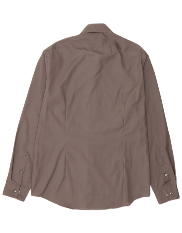 Calvin Klein Mens Tailliertes Hemd Suze 41 16 Große graue Baumwolle