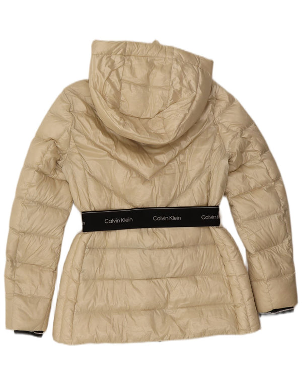Calvin Klein Womens Graphic Wattierte Jacke UK 10 Small Off White Colourblock