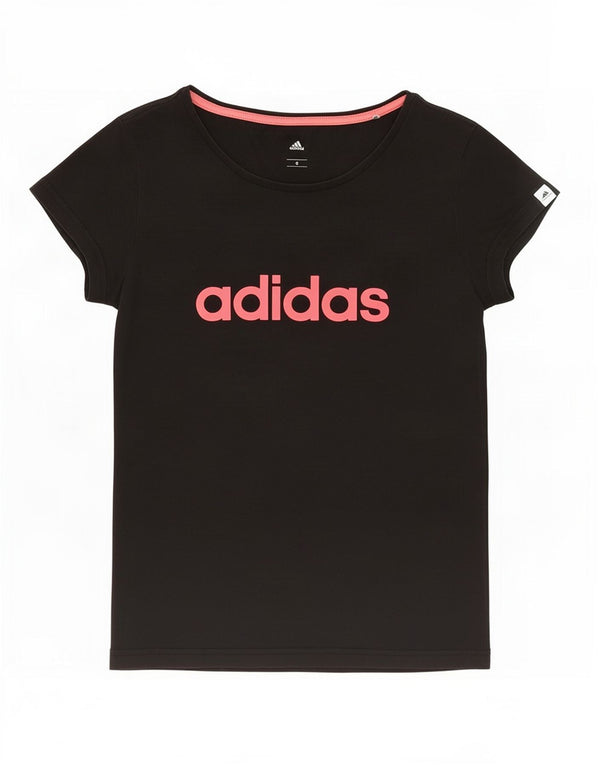 Adidas Damen Climalite Graphic T-Shirt Top UK 10 Small Schwarz Baumwolle