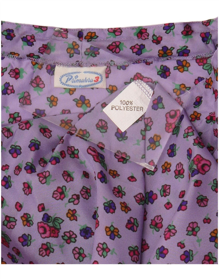 VINTAGE Schulterfreies Blusenoberteil für Damen UK 14 Mittellila geblümt