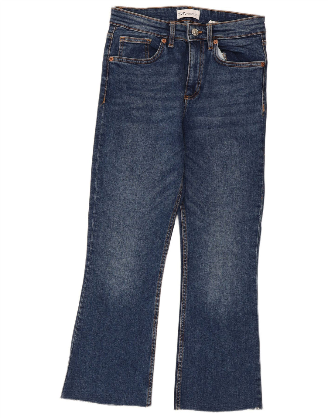 Zara Damen Crop Flared Jeans EU 38 Small W28 L24 Blaue Baumwolle