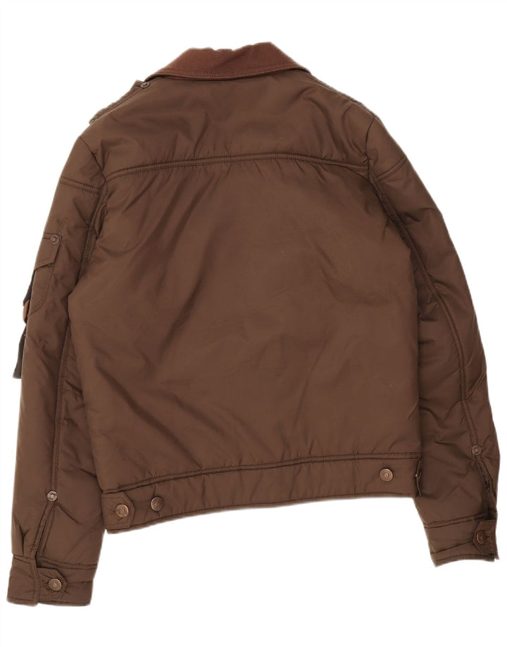 Gepolsterte Vintage-Bomberjacke für Herren, UK 38, Mittelbraun, Farbblock-Polyester