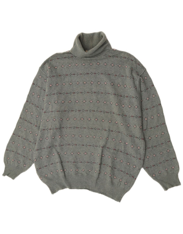 Bramante Herren-Pullover mit Rollkragen, groß, graue, geometrische Schurwolle