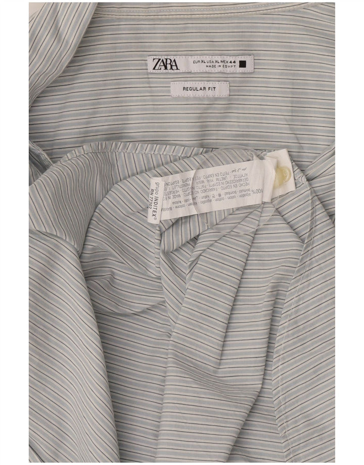 Zara Herren Regular Fit Hemd XL blau gestreift aus Baumwolle