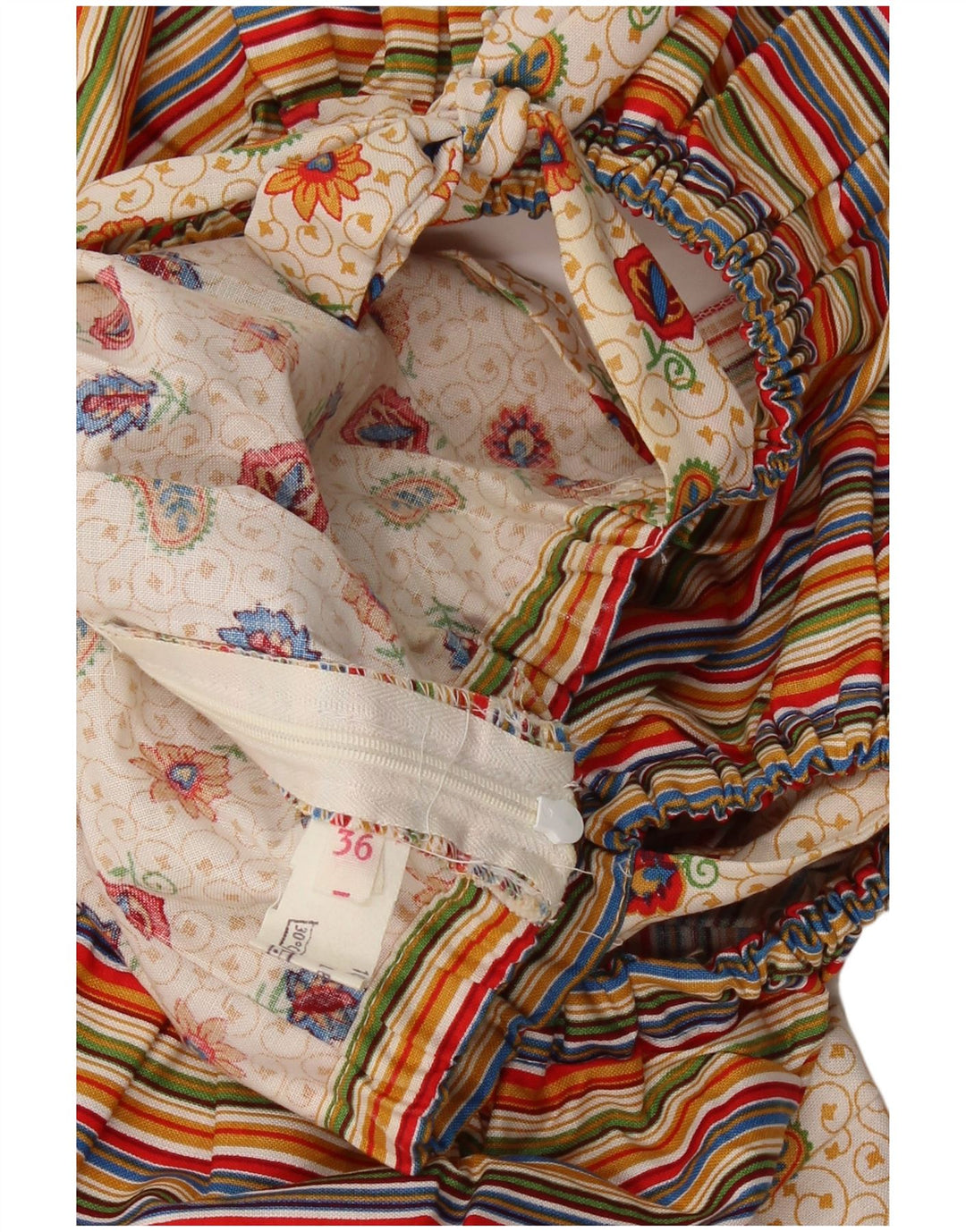 VINTAGE Damen Ärmelloses A-Linien-Kleid EU 36 Kleine beige Paisley-Baumwolle