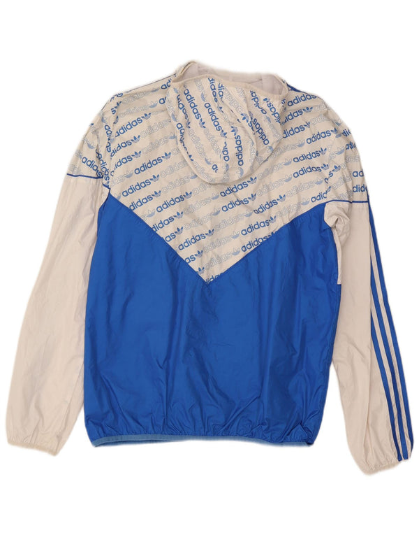 Adidas Herren Graphic Hooded Rain Jacket UK 38 Mittelweißes Colourblock-Nylon