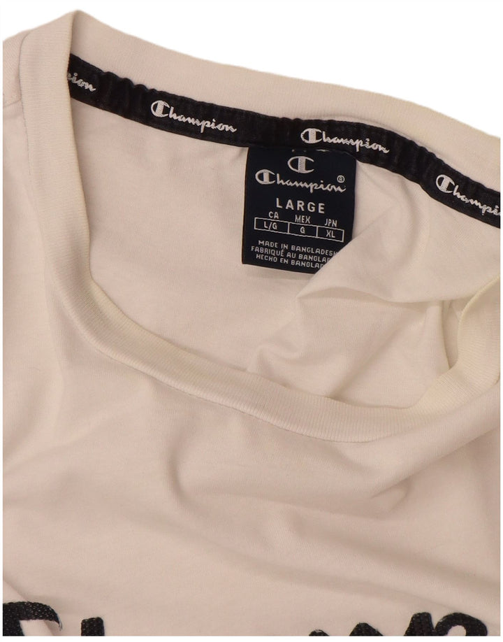 Champion Herren-T-Shirt mit Grafik, Größe L, aus weißer Baumwolle