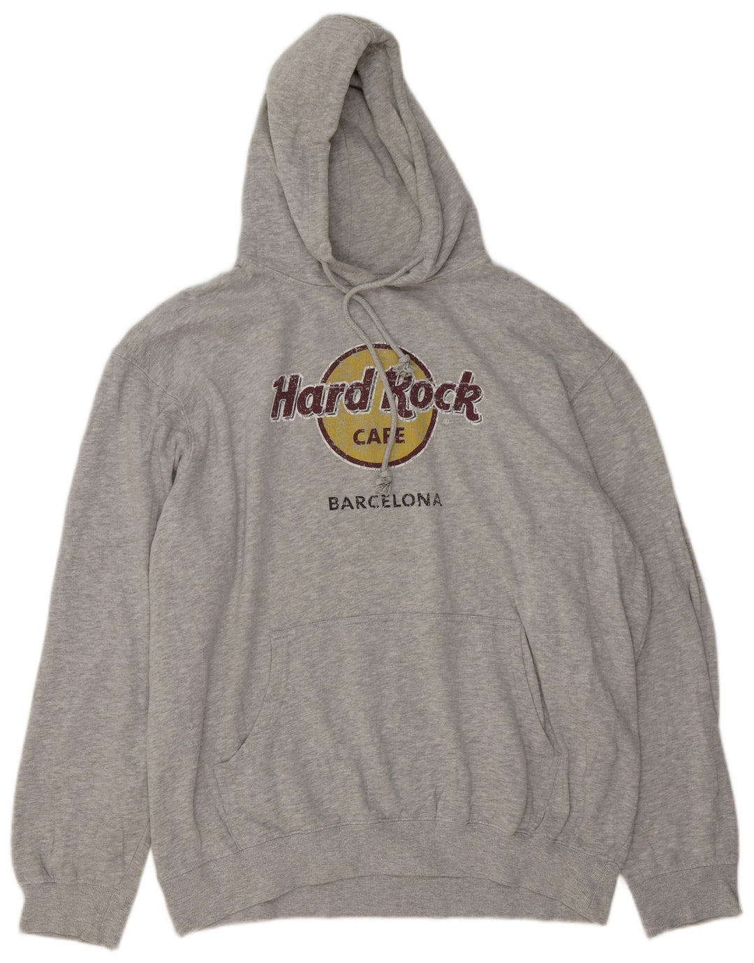 Hard Rock Cafe Herren Barcelona Graphic Hoodie Pullover 2XL Grau gefleckte Baumwolle