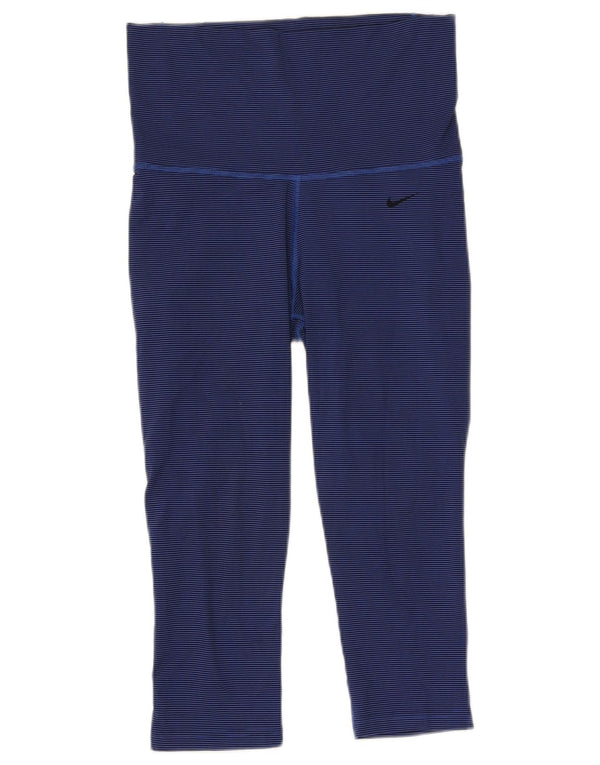 Nike Damen Dri Fit Capri-Leggings mit hoher Taille, UK 10, kleine blaue Nadelstreifen
