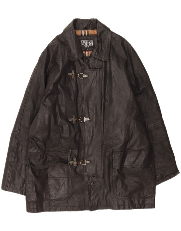 Giulia Galanti Herren Duffle Lederjacke UK 40 Großes schwarzes Leder