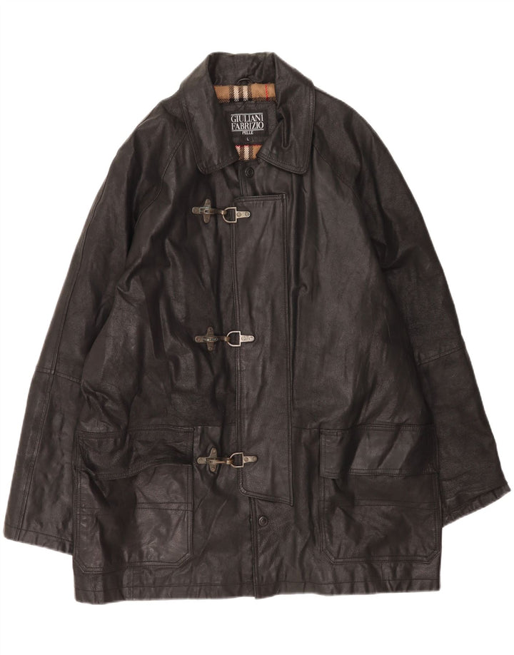 Giulia Galanti Herren Duffle Lederjacke UK 40 Großes schwarzes Leder