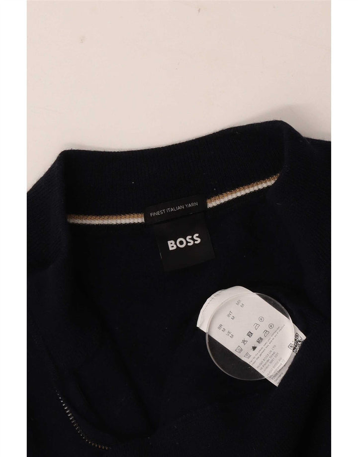 Hugo Boss Damen-Cardigan-Pullover UK 12 Mittelmarineblaue Schurwolle