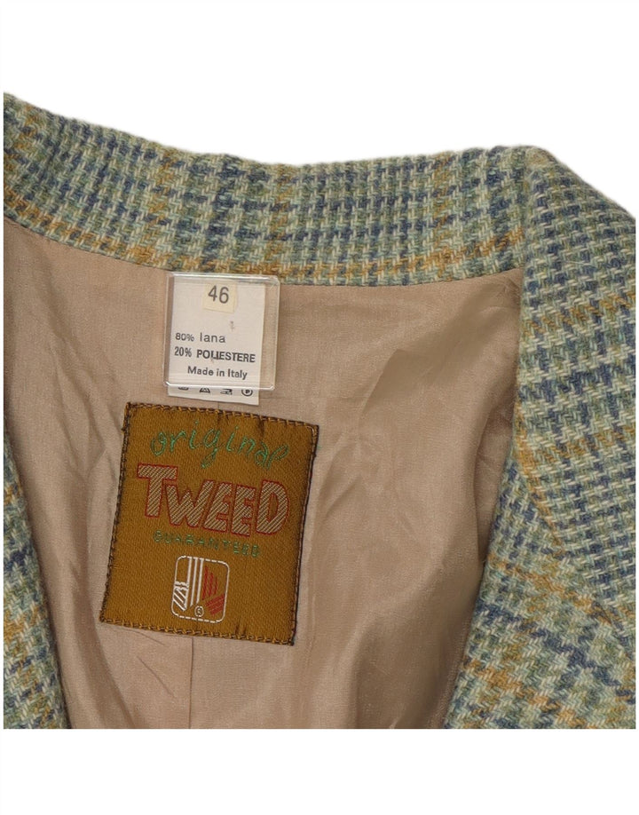 Vintage Damen 2-Knopf-Blazerjacke IT 46 Große blau karierte Wolle