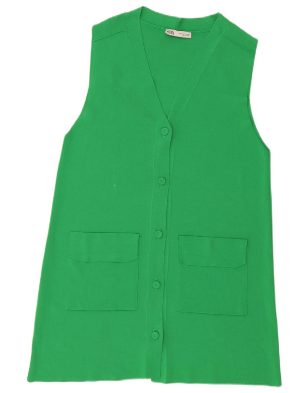 Langer, ärmelloser Damen-Cardigan von Zara, Gr. 14, Mittelgrün